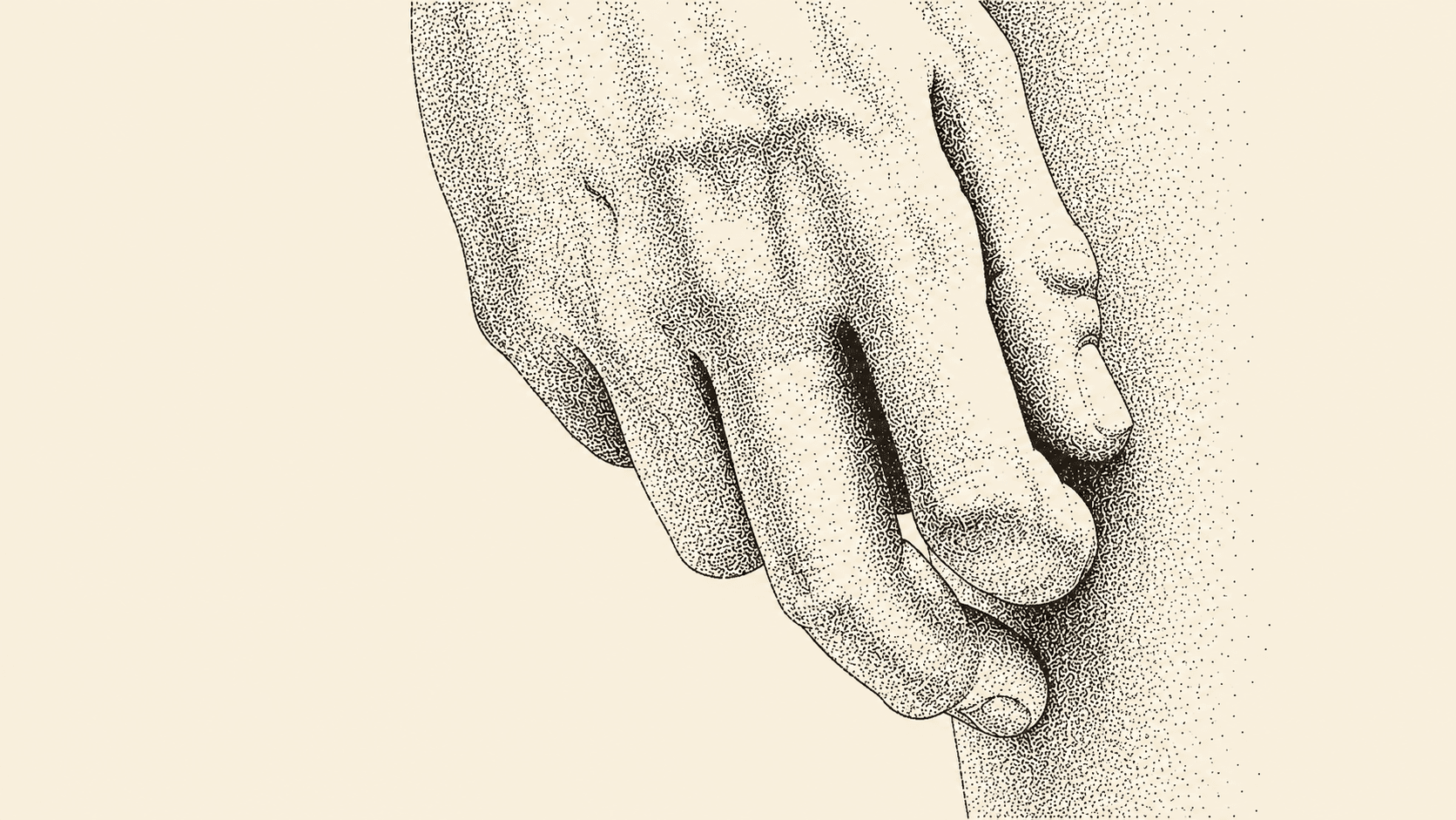 Stipple engraving of a sculpted hand